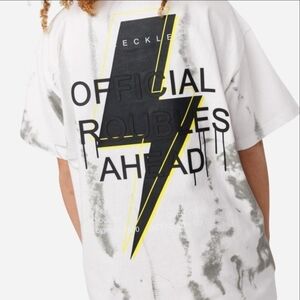 Noizz by Mania white black gret cotton tie dye tee bold lightning graphic